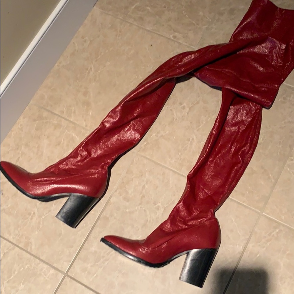 Red leather sexy over the knee healed boots